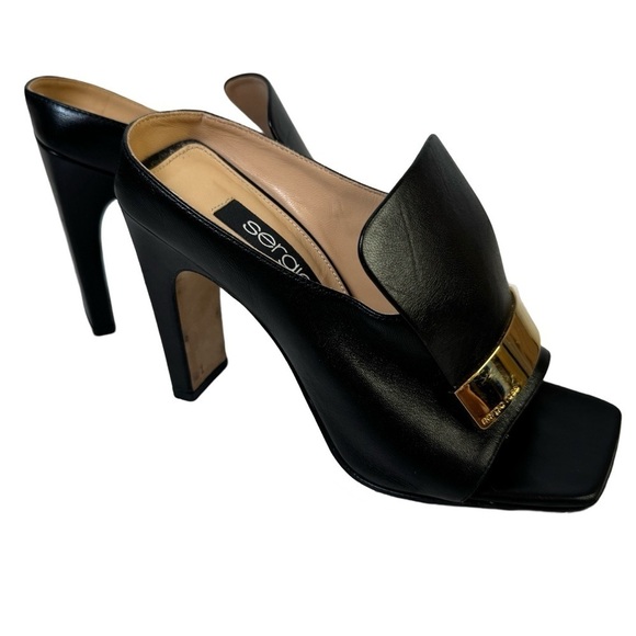Sergio Rossi SR1 Sabot Mules Black with Gold Detail Size 5 - Picture 4 of 16